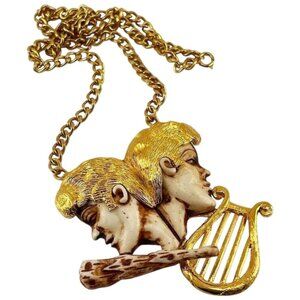 Razza Zodiac Pendant Gemini, the Twins, Necklace Pendant, Antique Pendant, Sterl
